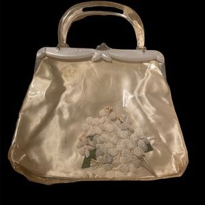 Antique 50’s white plastic flower lucite Bakelite bag